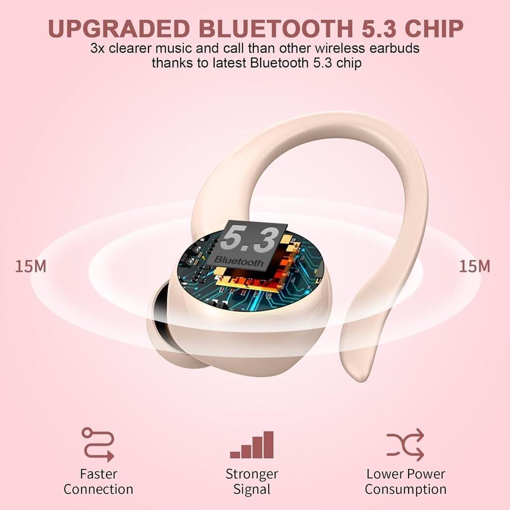 Headphones Bluetooth 5.3 Wireless Earbuds ENC Noise Cancelling Mic, Bass Stereo